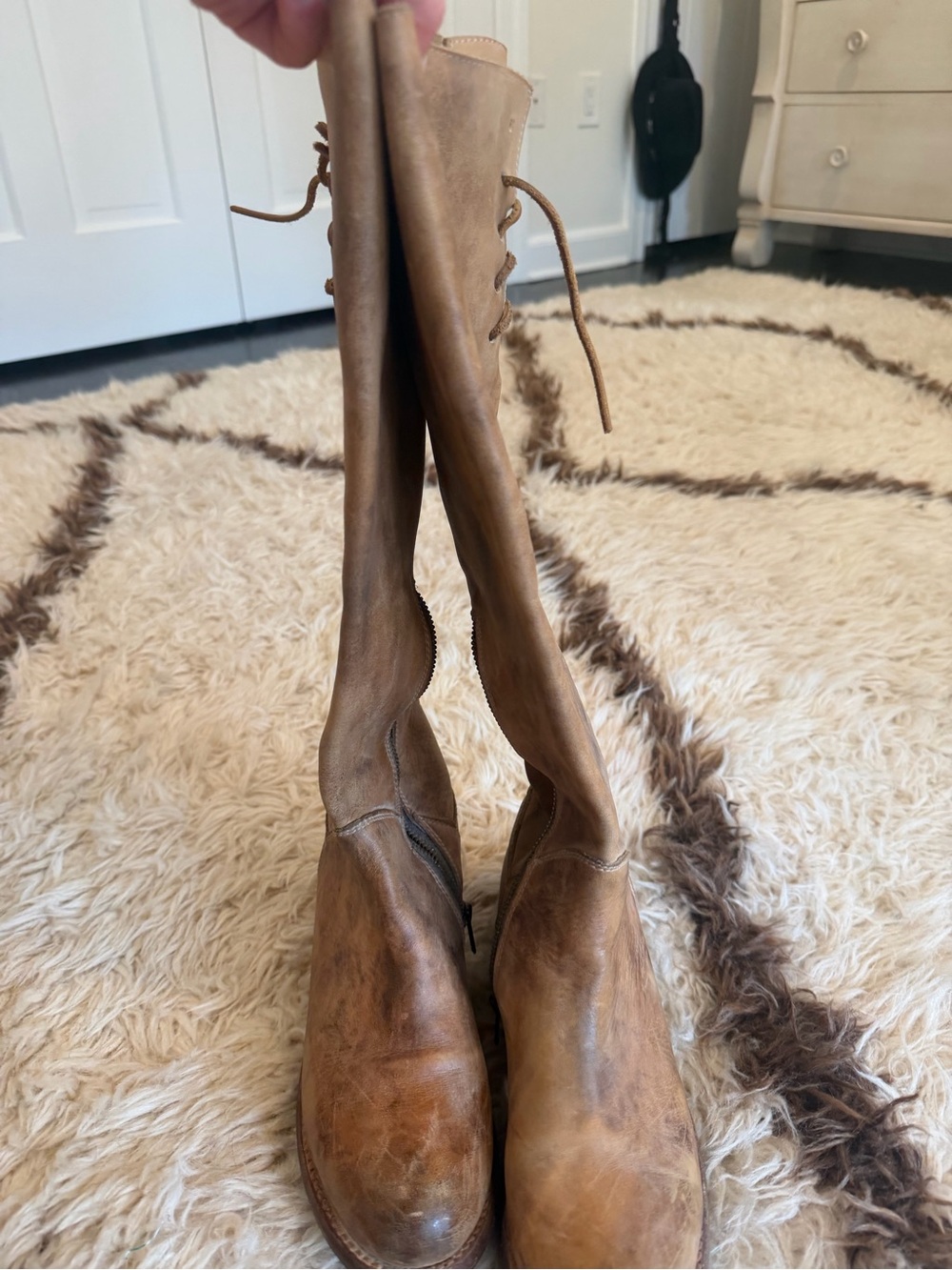 BED|STU Over-the-Knee Leather Boots in Distressed Brown